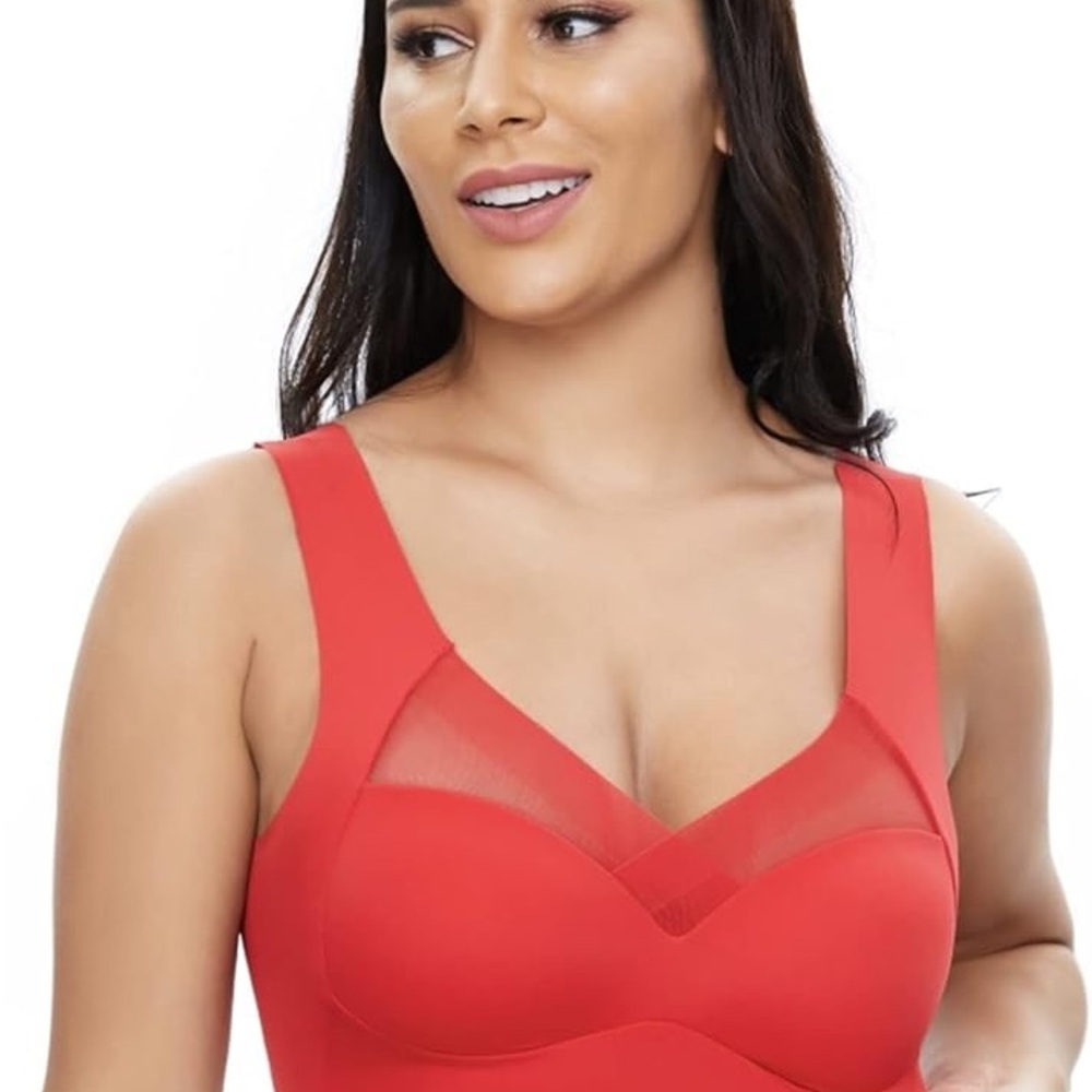 Women Seamless Mesh Stitching Classic Lightly Lined Wide Straps Bra